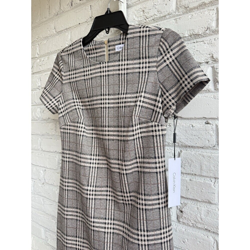 NWT Calvin Klein Elegant Plaid A- Line Shift Dress Elegant Chic Size 2 - Picture 2 of 11